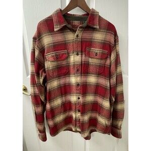 Orvis Shacket Jacket Plaid Heavy Weight Red Ivory Men's Size Large